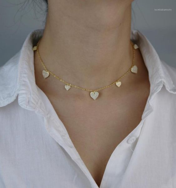 

chokers 2 colors heart charm link chain necklace paved cz fashion jewlery for women wedding gift 2021 summer style15572762, Golden;silver