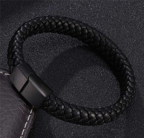 

punk braclets charm black man bracelets strands braided leather stainless steel magnetic clasp rope women jewelry2374061, Golden;silver