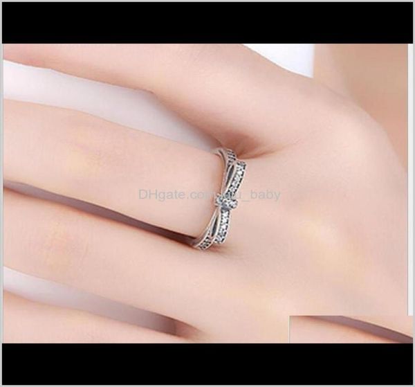 

band jewelry drop delivery 2021 sier sparkling bow knot stackable ring style sterling sliver wedding rings with box women birthday ps7043908, Silver