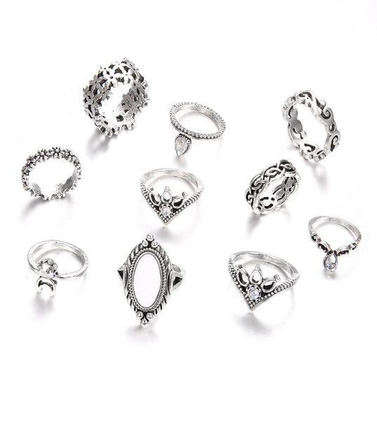 

ins fashion jewelry punk european and americanstyle personality carving statues opal and diamond ancient silver ring 10piece1443419