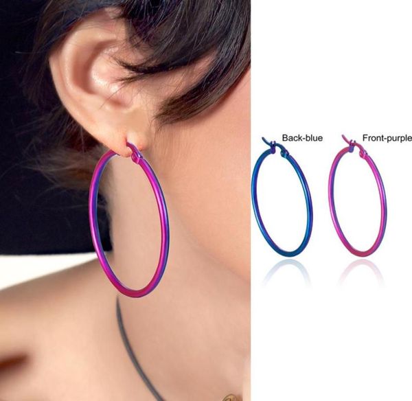 

hoop huggie fashion blue purple earrings exaggerated stainless steel geometric bohemian round circle ear rings women039s jewe8484251, Golden;silver