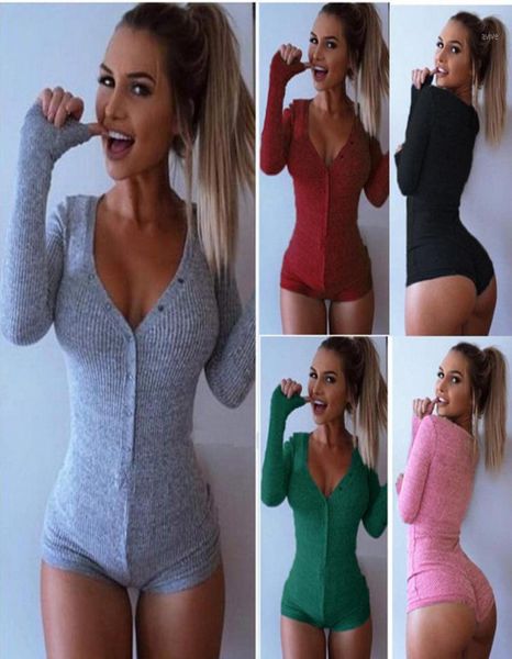 

choker high deep v neck long sleeve single breast women ribbed bodysuits playsuits rompers jumpsuits17487550, Black;white