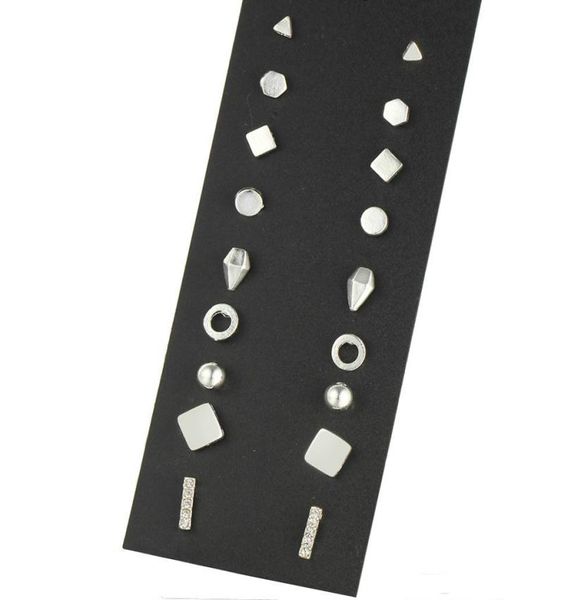 

9 pairssets punk geometric crystal stud earrings gold and silver color piercing earring6476327, Golden;silver