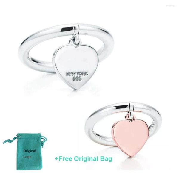 

cluster rings original logo heart tag silver ring classic high version lady 925sterling love fashion jewelry valentine039s day 9552478, Golden;silver