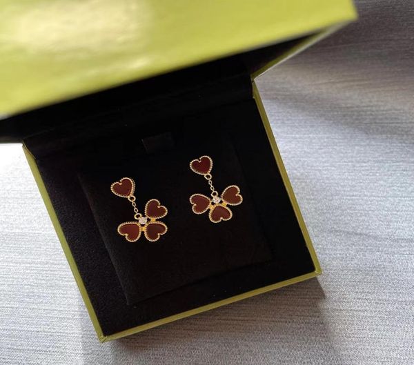 

18k gold luxury brand clover designer stud earrings for women love heart van red white charm mother of pearl necaklce bracelets ea1378093, Golden;silver