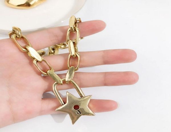 

fashionhip hop style star lock pendant necklace women vintage lock short chain necklace for gift party 093115363, Silver