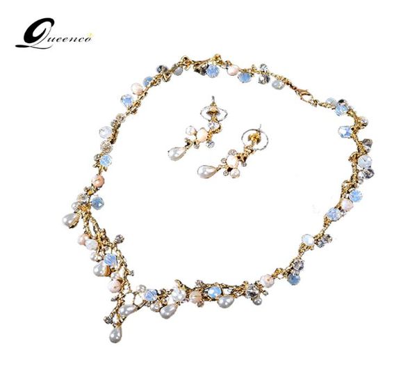 

queenco crystal teardrop wedding jewelry sets rhinetone choker necklace and earrings gold color bridal jewelry sets for women1044076, Silver