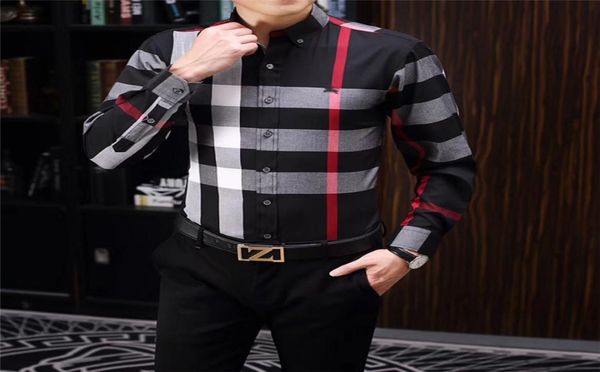 

designer mens dress shirt casual slim silk tshirt long sleeve casual business clothing plaid men asian szie xxl xxxl6958654, White;black