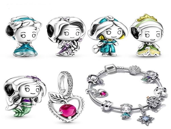 

fit charm bracelet pink ename heart mermaid cat princess european silver bead charms beads diy chain for women bangle & necklace jewelry8395, Black