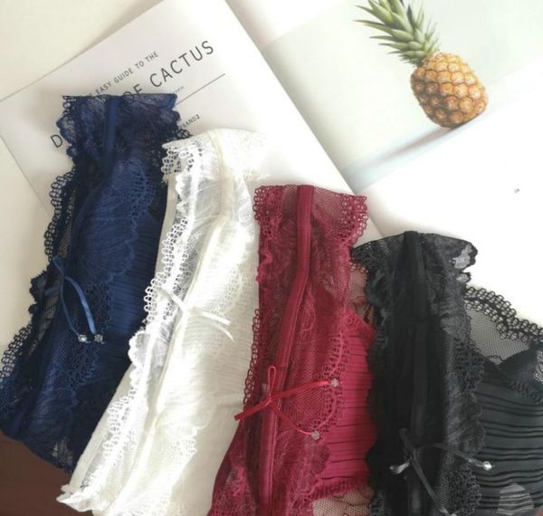 

2021 japanese lace no trace soft pleated midwaist onepiece chiffon panties female hangs support mixed batch4104975, Black;pink