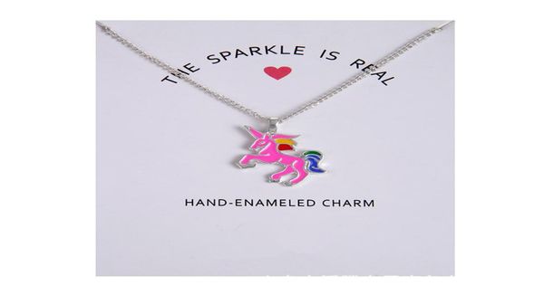 

2020 fashion unicorn necklace for girls children kids enamel cartoon horse jewelry women animal pendant necklace chain with retail4645878, Silver