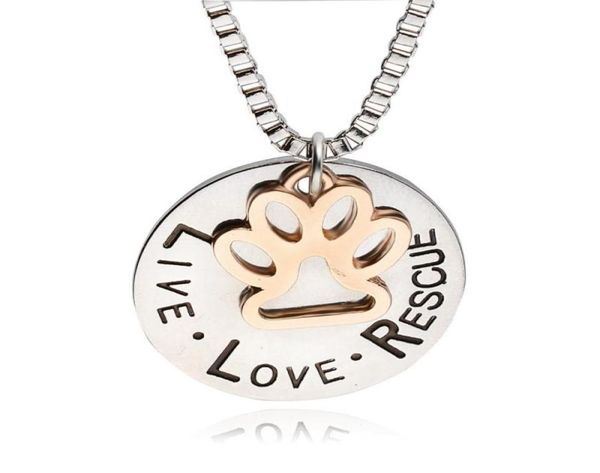 

sunshine live love rescue letter love word dog lover necklace cat dog paw print pendant necklace mother039s day new fashion new3559875, Silver