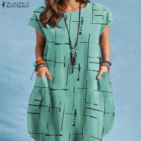 

casual dresses fashion printed dress zanzea woman clothes short sleeve elegant casual vintage new dresses 2022 summer ladies vacat3397606, Black;gray