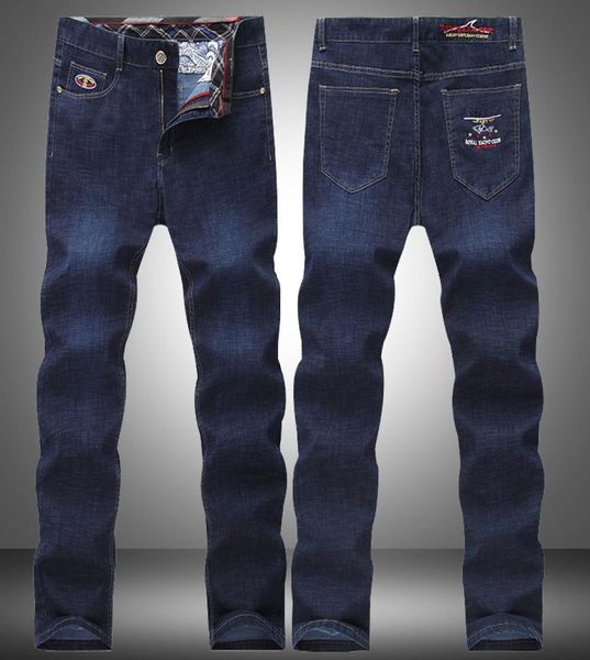 

autumn winter thin casual pants slim elastic zipper men classic straight denim male 2020 new brand jeans long trousers7966605, Blue