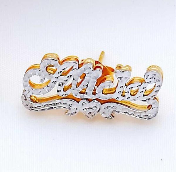 

personalized name earring for women stainless steel custom gold nameplate stud earring friend jewelry gift y10107123620, Golden