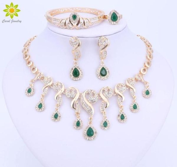 

gold plated crystal african beads jewelry sets for women dress accessories wedding bridal necklace earrings bracelet ring sets59795663557, Slivery;golden