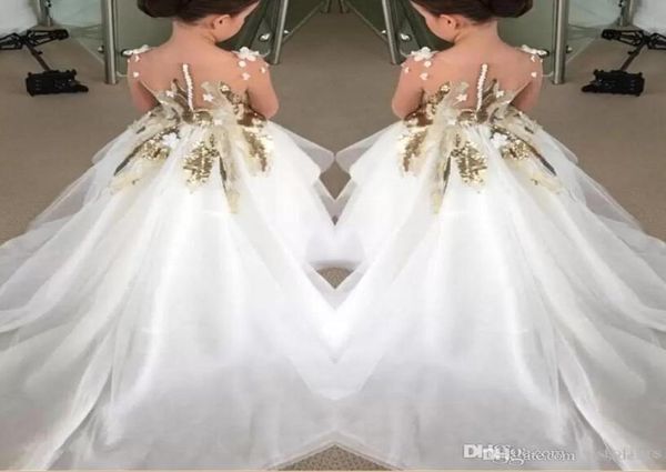 

new design flower girls dresses 2023 for weddings long sleeves gold sequins pageant party gowns first communion dress for child te7683623, White;blue