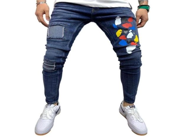 

missky men jeans long pants autumn winter patch printing loose denim trousers pants for adults male trousers new2401534, Blue
