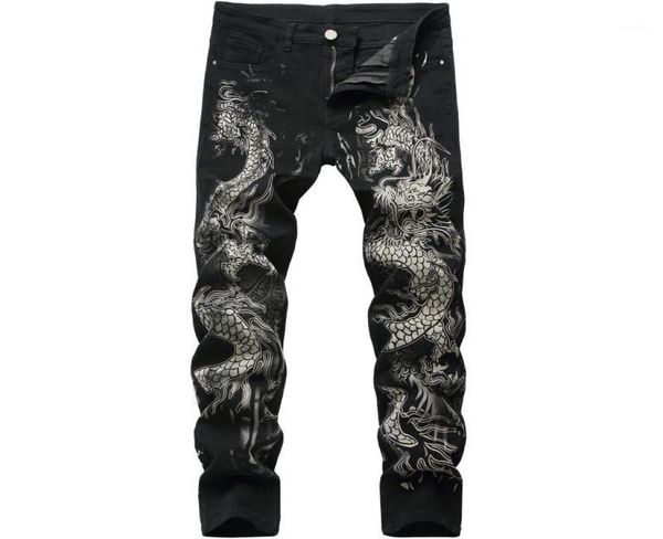

fashion dragon printed jeans design mens denim pants men039s original brand casual cotton slim pencil pants male black jean2446975, Blue