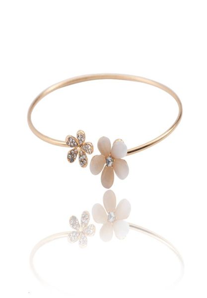

summer gold silver bracelets bangles open adjustable bangle for women dainty double flower bracelet femme jewelry9303224, Black
