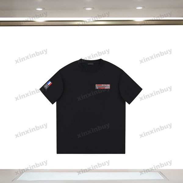 

xinxinbuy men designer tee t shirt 23ss paris triangle label letter milano short sleeve cotton women black blue white xs-l, Black;brown
