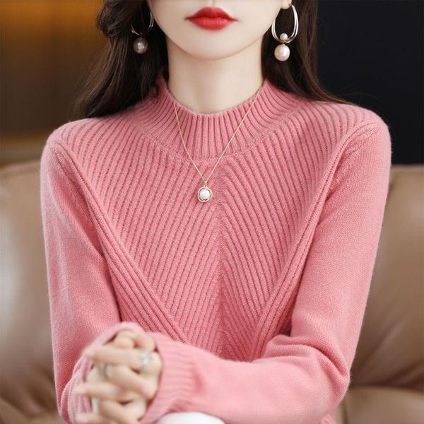 

sweaters thickened half high collar various colors knitting sweater cross striation loose slightly elastic long sleeve female pullovers, White;black
