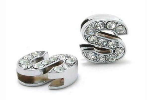 

50pcslot 8mm s full rhinestones bling slide letter diy alphabet charms fit for 8mm wristband bracelet sl00102427172, Bronze;silver