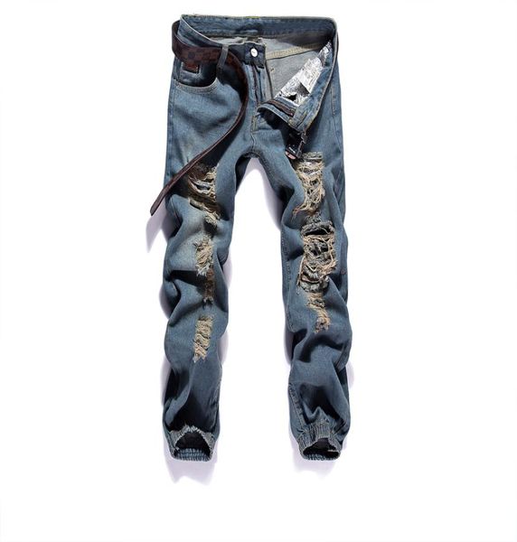 

whole2016 new arrival fashion brokenhole skinny jeans men small straight hip hop ripped jeans for men pantalon homme plus si3516502, Blue