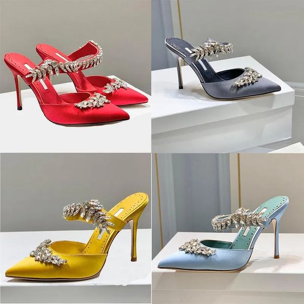 

luxury crystal mb sandals dress satin crystal banquet party dinner shoes red green carpet summer dress ladies high heels, Black