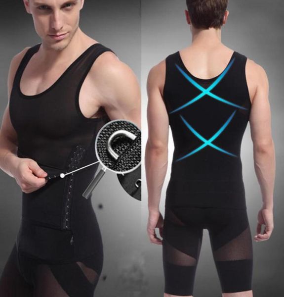 

2018 mens body shaper tummy girdle corset vest shapewear underwear compression shirts sleeveless5294235, Black;brown
