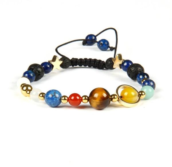 

universe galaxy the eight planets in the solar system guardian star macrame bracelet with all natural stone beads whole 10pcs1228415, Golden;silver