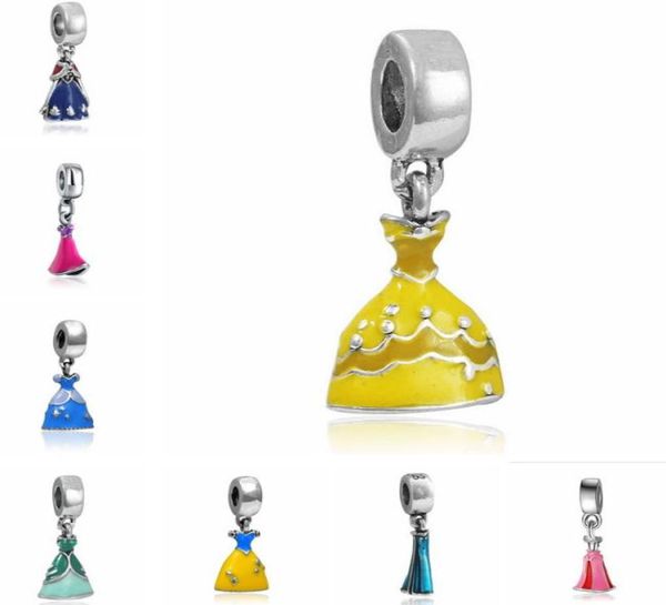 

whole 20pcs lot beautiful enamel princess dress design silver plated dangle diy charms fit european bracelet necklace low 9172632, Bronze;silver