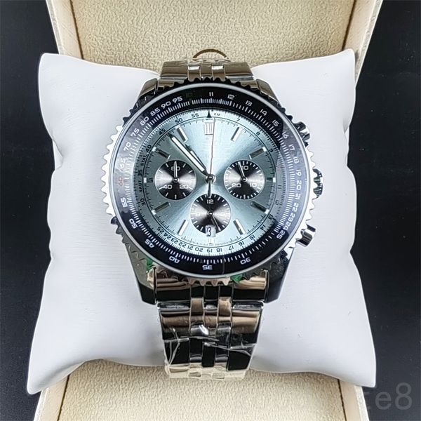 

womens designer watch popular mens watches 50mm leather strap blue green white dial orologi b01 sapphire navitimer fashion ice blue watch xb, Slivery;brown