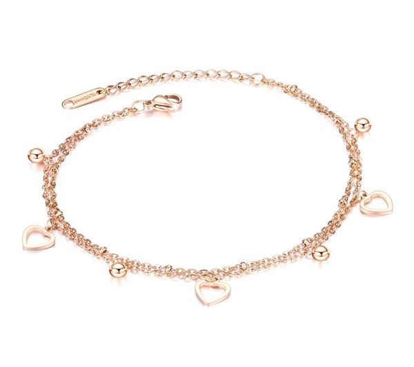 

rose gold tiny anklets heart and beads chain anklets bracelet in stainless steel8015352, Red;blue