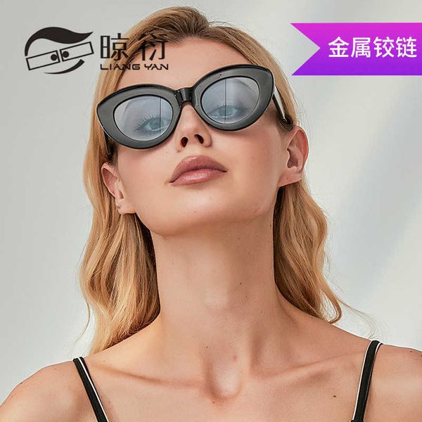 

2023 new ins cat eye fashion trend concave street pgraphy sunglasses big frame sunglasses, White;black