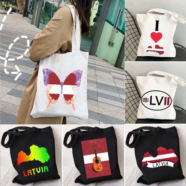 

evening bags retro latvia flag map heart butterfly watercolor country latvian souvenir cotton canvas shopping eco shopper handbags 230711