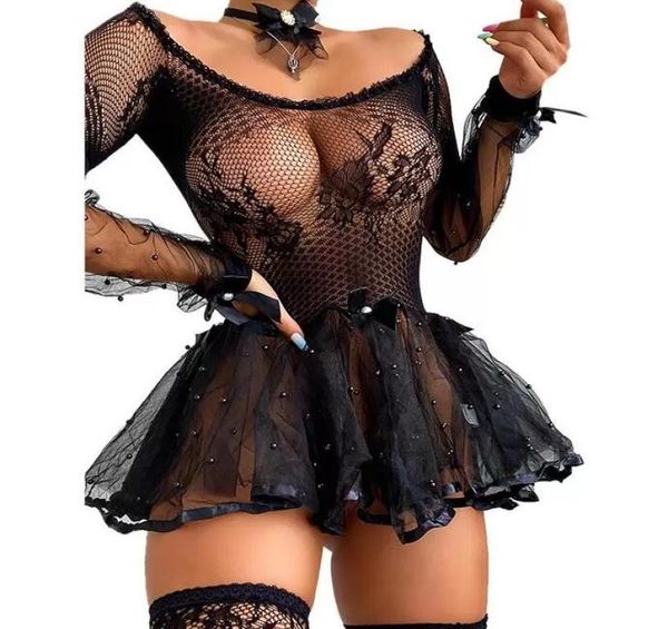 

bras sets female dress lace floral round neck long sleeve hollow out 1piece lingerie for summer black3495052, Red;black
