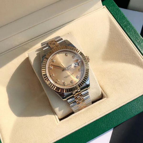 

with original box luxury watch datejust president gold watch day date 41mm sapphire stainless steel bezel mechanical automatic mens watches, Slivery;brown