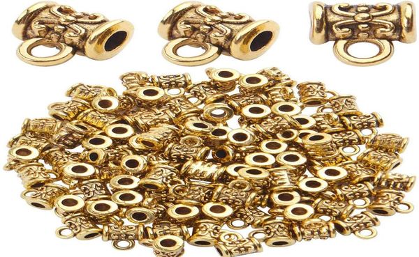 

100pcs tibetan bail tube beads spacer beads bracelet charms bead hanger links fit european charm jewelry making antique gold9801403, Bronze;silver