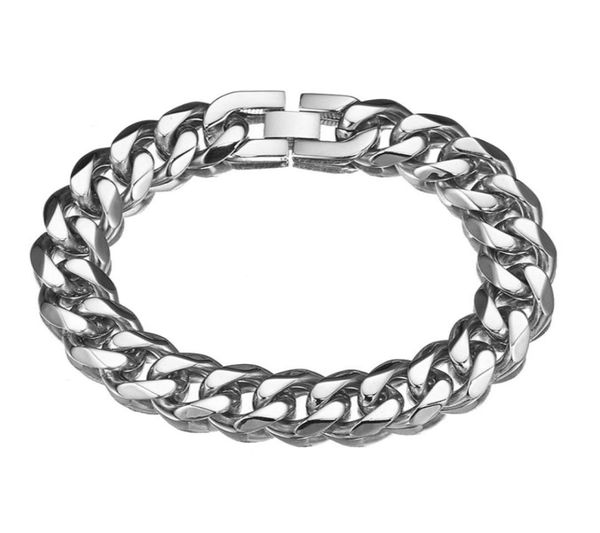 

15mm bracelet for men women curb cuban link chain stainless steel mens womens bracelets chains fashion jewelry2739974, Silver