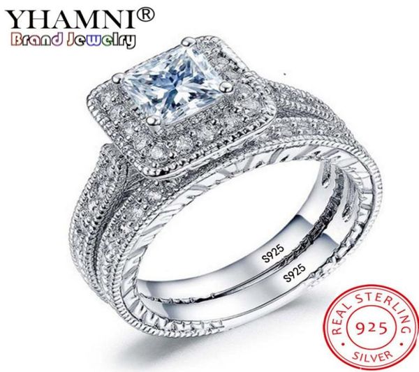 

yhamni 100 925 silver ring white cz ring set luxury vintage wedding band promise engagement rings jewelry gift for women kr293 j192804012, Slivery;golden