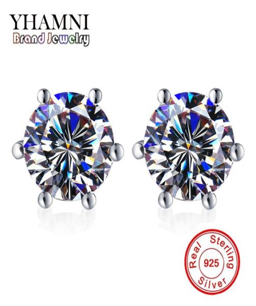 

yhamni original 925 sterling silver earrings 6mm 1 carat cz diamond wedding stud earrings for women men fashion jewelry ed069996128, Golden;silver