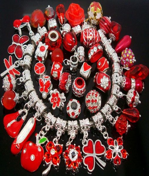 

50pcslot mixed red charms pendants beads for jewelry making loose charms diy big hole pendant beads for european bracelet wholesa4326689