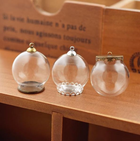 

3020mm hollow glass globe with setting base beads cap set orb glass vials pendant glass bottle jewelry component2537515, Bronze;silver