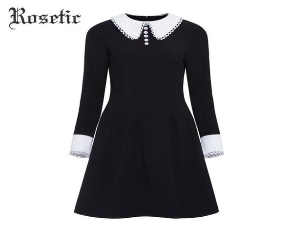 

rosetic vintage dress women black autumn patchwork aline dress slim peter pan collar lady office preppy fashion gothic dresses y28682644, White;black