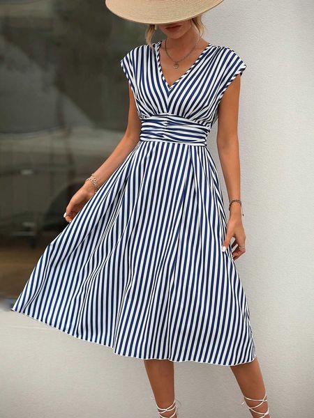 

women's striped batwing sleeve dress, Black;gray