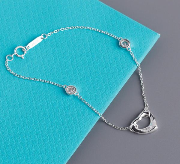 

s925 sterling silver heart shape bracelet for women girls love bangles brief rhinestone pure silver jewelry5994787, Golden;silver