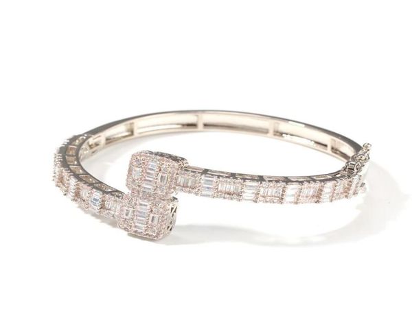 

14k gold men ladies cubic zirconia diamond baguette square bangle bracelet opening size hiphop jewelry 3825 q29160254, Golden;silver