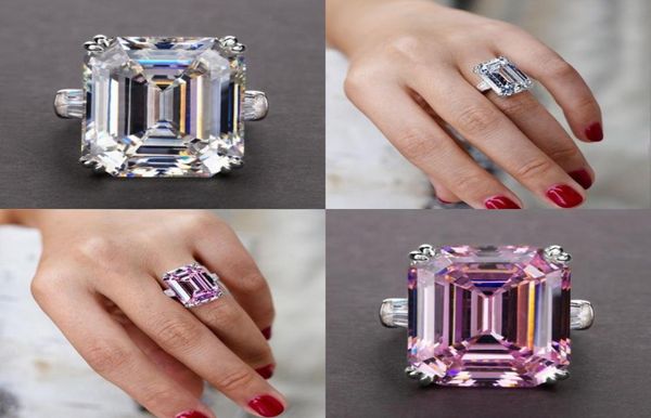 

with side stones unique jewelry real 925 sterling silver emerald cut large pink sapphire cz diamond promise party princess women w8500059