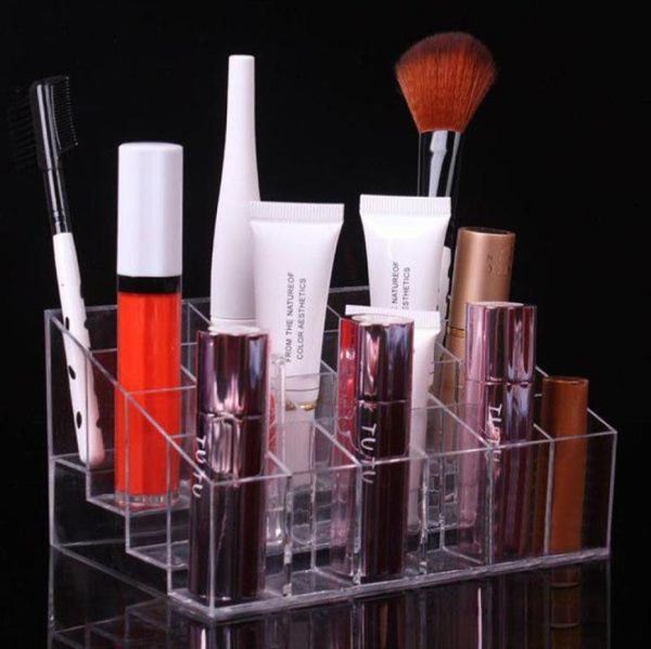

fantastic 24 trapezoid clear acrylic lipstick holder brushes makeup stand luxury cosmetic organizer display rack 6881908, Black;white
